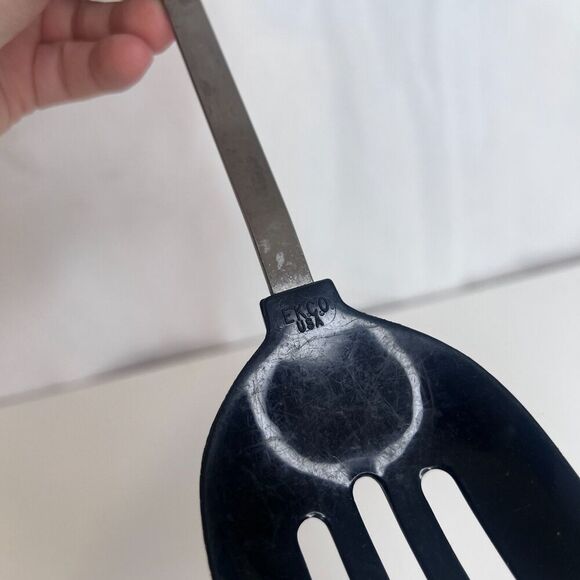 EKCO Slotted Serving Spoon Plastic Handle USA 400 Degree Max 7 Nylon VTG Black - Picture 8 of 10
